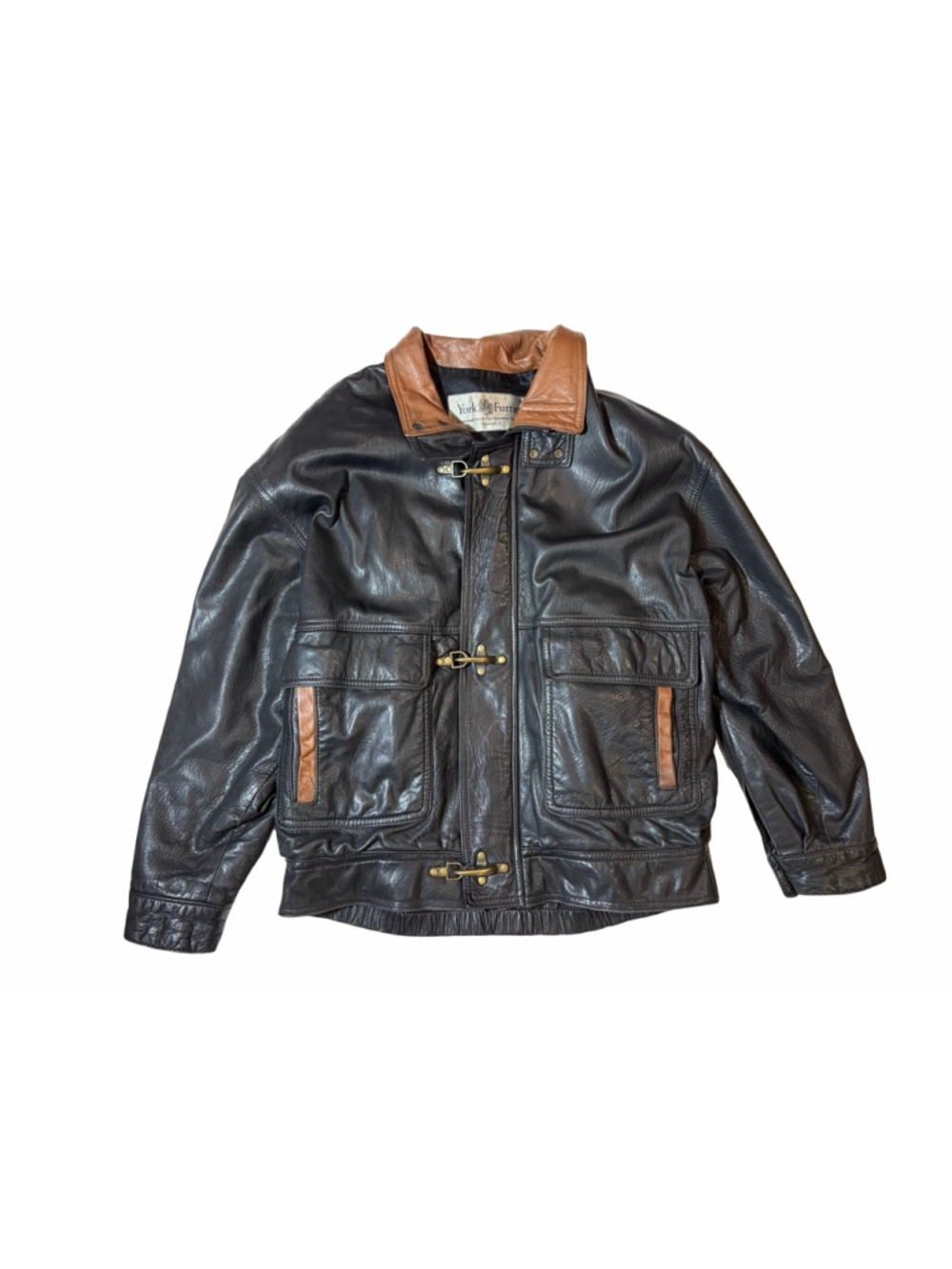 Vintage York Furrier Leather Bomber Jacket Lobster Claw Toggles Elmhurst IL 44
